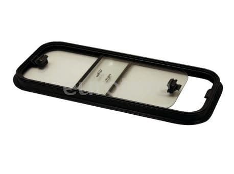 Verre noir 995 x 485 mm extérieur / 960 x 450 mm à 2 vantaux, l'un avec ouvrant et l'autre fixe avec cadre aluminium  - 31612 - Eurotete