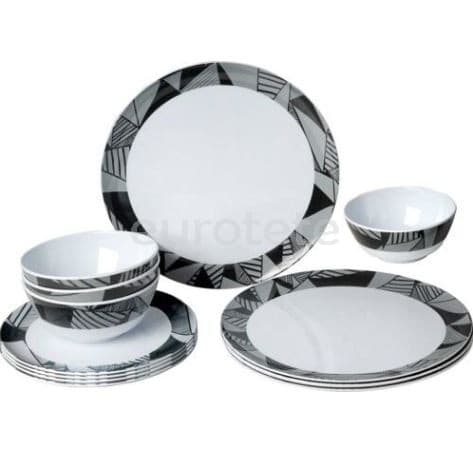 Vajilla melamina gris, negro y blanco 12 piezas Brunner Midday antideslizante para autocaravana o náutica 1