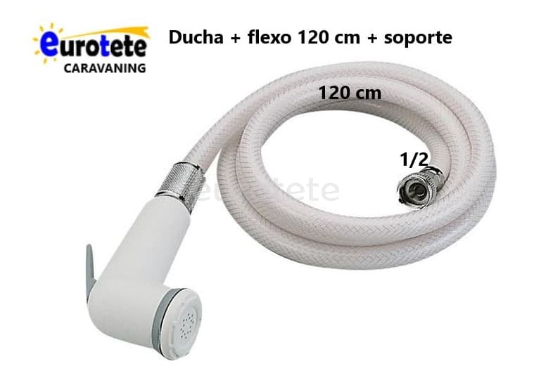 Douche-bouton-poussoir blanche-tuyau-flexible- camping-car-camper-van 